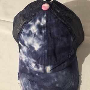 C.C Mineral Washed Distressed Criss Cross High Ponytail Hat